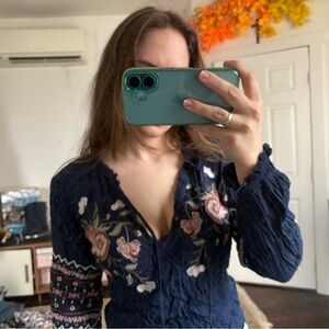 American Eagle Outfitters Navy Floral Blouse